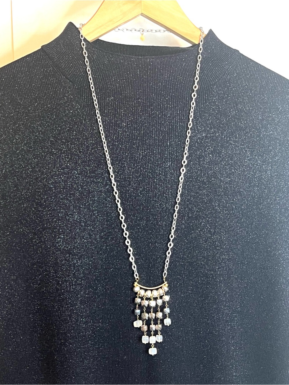 Catherine Page 31” Silver Tone Link Necklace with Waterfall Pendant